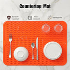 MicoYang Silicone Dish Drying Mat for Multiple Usage,Easy clean,Eco-friendly,Heat-resistant Silicone Mat for Kitchen Counter or Sink,Refrigerator or drawer liner Orange L 16 inches x 12 inches