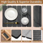 Small Stone Dish Drying Mat for Kitchen Counter, 2 PCS 16"×12" & 8"x4" Quick Dry Stone Mats, Foldable Water Absorbing Diatomaceous Earth Drying Dish Pad for Countertop Bottles Utensils Cups(Dark Gray)