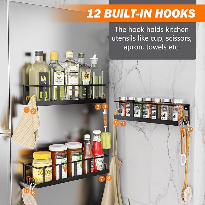 Spice Rack Wall Mounted 4 Pack, Space-Saving Spice Organizer for Spice Jars and Seasonings,Screw or Adhesive Hanging Spice Rack Organizer for Your Kitchen Cabinet,or Pantry Door