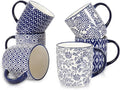 Selamica 10 oz Coffee Mugs Set of 6 with Handle, Coffee Cups Ceramic for Cappuccino Latte Cocoa Milk Tea, Dishwasher Microwave Safe, Vintage Blue