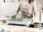 Joseph Joseph Extend Expandable Dish Drainer Rack with Removable Flatware Holder Swivel Draining Spout - Stone/Sage Green