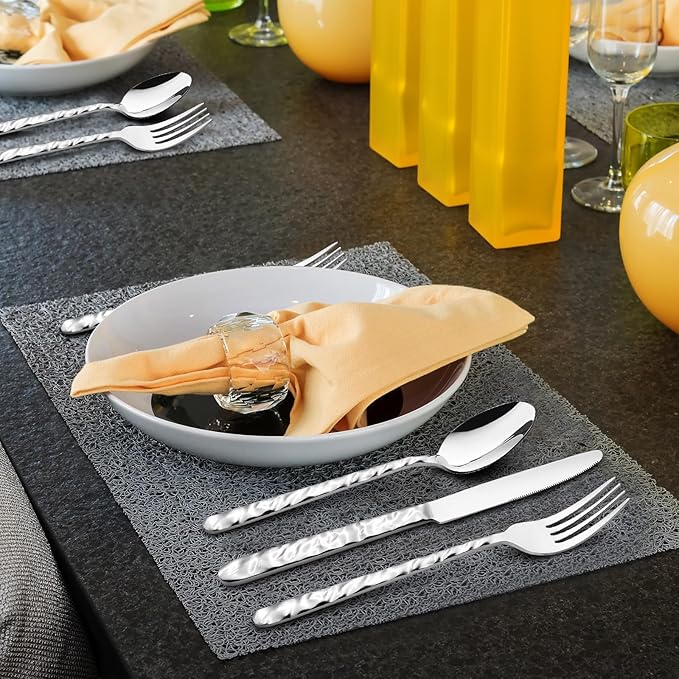 60 Piece Silverware Set for 12, Food-Grade Stainless Steel Utensils Set,Wave Style Design & Mirror Polished - Dishwasher Safe