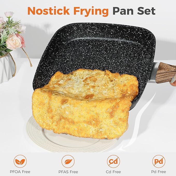 NEWBULIG Nonstick Frying Pan Skillets Set, with Detachable Stay-Cool Handle, Non toxic Induction Cookware, Free of Intentionally Added PFOA, Dishwasher ＆ Oven Safe, (9.5", 10.2", 11") Black