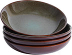 Pokini 8.75 Inch Large Ceramic Pasta Bowls, 32 Oz Reactive Glaze Stoneware Pasta Serving Bowls Set of 4 for Kitchen, Wide Bowls for Fruit,Pasta,Salad,Soup, Scratch Resistant-Brown and Green