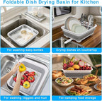 Collapsible Dish Drying Rack with Drain Plug Tube, Portable Dish Drainers for Kitchen Counter, Folding Dish Rack Over Sink Drying Dinnerware,Kitchen Sink Organizer Travel Trailer RV Camping Essentials