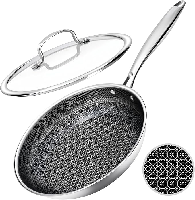 Nonstick Frying Pans with Lid,8-Inch Non stick Skillet with Honeycomb Surface,Dishwasher-Friendly,Oven-Safe,PFAS-Free,Compatible with All Cooktops.