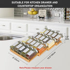Spice Drawer Organizer with 18 Spice Jars,216 Labels,50 Non-slip Rubber, Bamboo 4 Tier Seasoning Rack Tray Insert for Kitchen Drawers,Cabinets,Countertop,9" Wide x 15.8" Deep