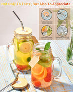 TANGLONG Mason Jar with Lid and Straw 24 oz Mason Jar Cups Set of 8 Glass Cups with Lids and Straws Mason Jars with Handle Drinking Glasses