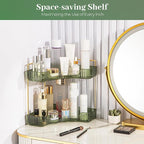 Aveniee Corner Bathroom Counter Organizer, Bathroom Countertop Shelf Makeup Organizer for Vanity Perfume Tray for Corner Storage (2 Tiers, Green)