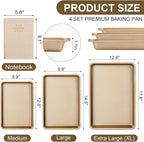 4Pcs Bakeware Set | 3 Baking Sheets and 1 Recipe Notebook Combo | Nonstick Cookie Sheets for Baking Supplies | No Rust & No Toxic Heavy Duty 3 Baking Trays 18''+15''+13'' & 1 Blank Recipe Book