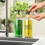 Cisily Dish Soap Dispenser Set with 2 Pack 16.9oz Clear Glass Bottle, Dish Soap Dispensers, Vintage Hand and Dish Soap Dispensers Set