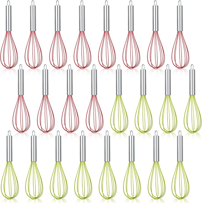 24 Sets 8 Inch Whisks Bulk DIY Fillable Whisk Gifts Colored Silicone Whisks for Cooking Heat Resistant Egg Beaters for Candy Holder Party Favors