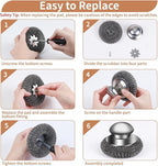 9Pcs Steel Wool Scrubber with Replacement Wire Sponge Pads Set, Stainless Steel Scrubber with Handle for Scouring Messes from Cast Iron, Frying pan, Pots, Pans, Grill, Stoves, Sink(1 Scrubber+8 Pads)