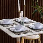Melamine Dinnerware Sets, Square Dinnerware Sets, White Color Plates and Bowls Sets for 4, Unbreakable Dishwasher Safe BPA Free
