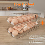 Egg Holder for Fridge, Automatic Steady Rolling Egg Dispenser with Silicone Bumpers & Handle for Refrigerator, Large Capacity Egg Organizer with Lid (2 Tier Holder 24 Eggs (M SIZE))