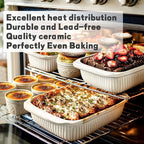 Artena Casserole Dishes For Oven, Ceramic Baking Dish, Large Lasagna Pan With Handles, Baking Pan Casserole Dish, Rectangular Bakeware Deep, White, Set Of 3 (5.1Qt/2.3Qt/1.1Qt) (Only Baking Dish)