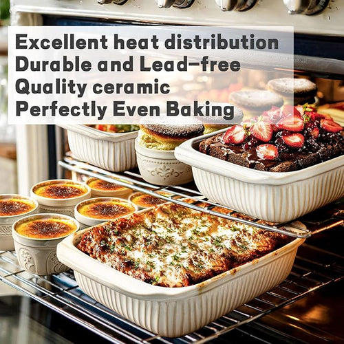 Artena Casserole Dishes For Oven, Ceramic Baking Dish, Large Lasagna Pan With Handles, Baking Pan Casserole Dish, Rectangular Bakeware Deep, White, Set Of 3 (5.1Qt/2.3Qt/1.1Qt) (Only Baking Dish)