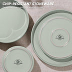E-far 8-Piece Plates and Bowls Sets - Stoneware Dinnerware Sets with Pasta Bowls for 2 | Microwave & Dishwasher Safe Kitchen Modern Dish Set, Speckled Green