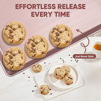Nonstick Baking Sheet Pan Set of 3, Heavy Duty Cookie Sheets for Oven with Stripe Texture Pattern, 0.6mm Thick Quarter/Half/Jelly Roll Pans, Rust-Resistant & Easy Clean (Pink)