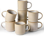 famiware Coffee Mug Set for 8, Star 12 oz Catering Mugs Cup Set with Handle for Coffee, Tea, Cocoa, Milk - Ceramic Stoneware Drinkware Set, Cappuccino White