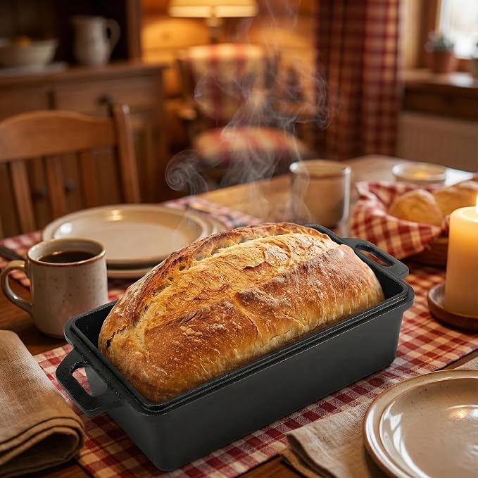 9×5 Inch Cast Iron Loaf Pan with Lid | Bread Baking Pan | Even Heat Distribution for Homemade Bread, Cake, and Meatloaf | 2 Piece Set