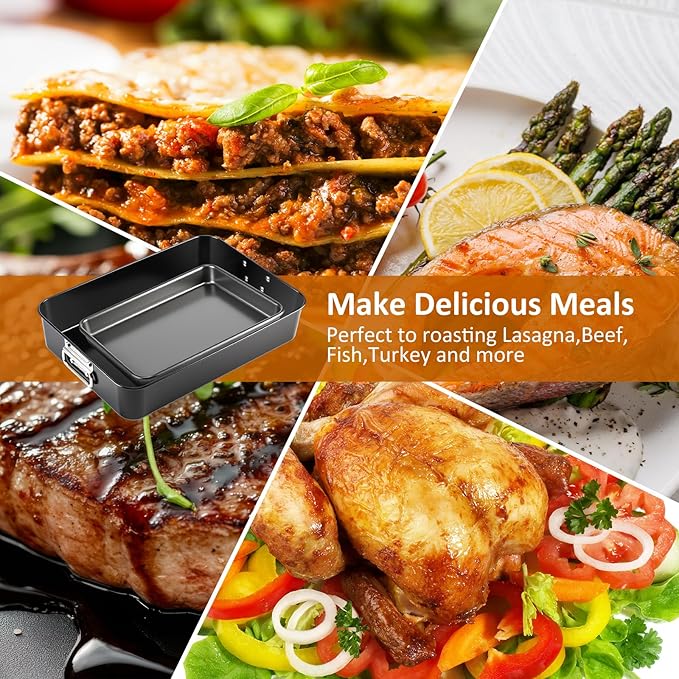 4 Pcs Deep Lasagna Baking Pan for Oven, 16/13.8/10 Inch Baking Dishes for Oven, Roasting Pans with Stainless Steel Handles, Heavy Duty Bakeware for Cake and Brownie