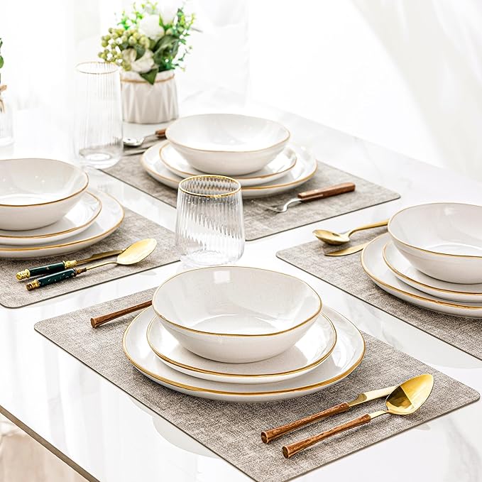 AmorArc Ceramic Dinnerware Sets,Handmade Reactive Glaze Stoneware Plates and Bowls Sets,Highly Scratch Resistant | Dishwasher & Microwave Safe Dishes Set,Service for 4 (12pc)