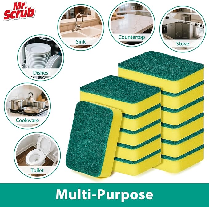 Mr. Scrub Sponges Kitchen Scrub Dish Sponge Scouring Pad, 36 Pack Cleaning Brush Scrubber Supplies for Soap, Dishwashing Dinnerware Sets Pan Pot Towels Cloth Rags Holder Glass Dishwasher Sink Bathroom