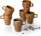 Espresso Cups Set of 6, Cappuccino Cups, Stackable Mug 6 OZ Ceramic Coffee Mug, Microwave & Dishwasher Safe, Tea Cocoa for Family Daily Use & Gathering, Great Gift for Any Special Occasion, Brown