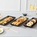 MALACASA 3 Tier Serving Trays for Party, 14 Inch Porcelain Black Trays for Serving Food, Dessert Stand with Collapsible Gold Metal Rack