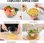 LOVYANXUE 10.6" Glass Salad Bowl with Sealed Lid, 4.7 Quart Large Capacity Serving Bowls and Mixing Bowls with Utensils, Versatile Glass Bowls for Salads, Trifle, Fruits, Pasta, Microwave Safe