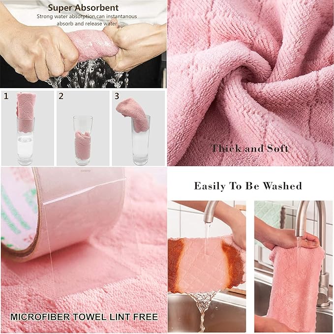 20 Pack Kitchen Cloth, Microfiber Dish Towels Washcloths, Super Absorbent Coral Velvet Dishtowels, Premium Cleaning Cloths,Non-Stick Oil Quick Dry Dish Towels, Soft Tea Towel, Table Cleaning Cloths.