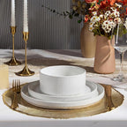 E-far Stoneware Dinnerware Sets for 2, 6-Piece Plates and Bowls Sets, Chip & Scratch Resistant Ribbed Dish Set for Home Restaurant, Microwave & Dishwasher Safe, Speckled White