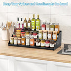 Spice Organizer, Spice Rack for Expandable 3-Tier, Spice Organization for Cabinet Expandable Width and Adjustable Height, Seasoning Organizer for Cabinet, Countertop, Pantry, Black