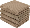Homaxy 100% Cotton Waffle Weave Kitchen Dish Towels, Ultra Soft Absorbent Quick Drying Cleaning Towel, 13 x 28 Inches, 4-Pack, Tan