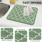 WISELIFE Dish Drying Mat Super Absorbent Drying Mat Large Dish Drying Mats for Kitchen Counter Easy Clean Dish Mat Kitchen Drying Mat15"x 18" Stylish Green