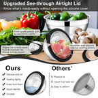 E-far Mixing Bowls Set of 5, Stainless Steel Salad Mixing Bowl with Transparent Lid, Metal Nesting Bowl Attach with 3 Graters for Kitchen Prepping/Serving/Baking/Storage, 4.6/2.6/1.5/1/0.7 QT - Black