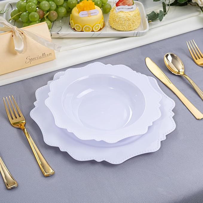 COLOSUS 60 Pack White Plastic Bowls, 12 oz Disposable Soup Bowls, Premium Plastic Dinner Bowls,Heavy-duty Dessert Salad Bowl for Party, Wedding, Dinner, and Catering