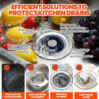 Sink Drain Strainer - Sink Stopper, 3 in 1 Kitchen Stainless Steel Drain Plug with Anti-Clog Basket, Pop-Up Cover Fits Standard 3-1/2” Openings for Double Bowl Kitchen Sinks