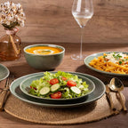 AmorArc Ceramic Dinnerware Sets for 4, 12 Pieces Handpainted Plates and Bowls Set, Scratch Resistant Stoneware Dishes Set, Dishwasher & Microwave Safe, Jade Green