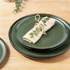 LeRatio Ceramic Dinnerware Sets,12-Piece Plates and Bowls,Handmade Reactive Glaze Dishes Set,Chip Resistant and Scratch Resistant | Oven Dishwasher & Microwave Safe,Service for 4-Green