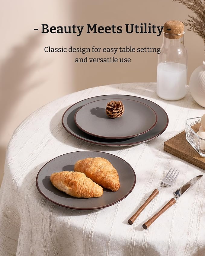 Famiware Venus Plates and Bowls Sets, 18 Pieces Stoneware Speckled Dishes Dinnerware Set for 6, Matte Dark Gray - Microwave & Dishwasher Safe, Modern Minimalist, for Everyday Meals & Formal Dining