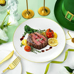 175 Pieces White Gold Plastic Dinnerware Set, Gold Disposable Plates for Party, Include 50 White Plates with 75 Plastic Cutlery, 25 Napkins and 25 Cups