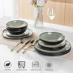 AmorArc Ceramic Dinnerware Sets,Handmade Reactive Glaze Stoneware Plates and Bowls Sets,Highly Scratch Resistant | Dishwasher & Microwave Safe Dishes Set,Service for 4 (12pc)