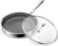 Hybrid Non Stick Frying Pans, 12-inch Stainless Steel Frying Pans with Tempered Glass Lid, 5 Ply Induction Cookware, Dishwasher-Friendly, Oven-Safe Up to 800°F, Compatible with All Cooktops