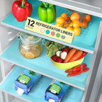Refrigerator Liners for Shelves (12 Pack) by Linda’s Essentials - Non-Adhesive Shelf or Drawer Liner, BPA-Free Fridge Mats for Kitchen & Cabinets, Easy to Clean, Ideal Household Essentials (Blue)