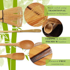 BambooMN Matcha Whisk Set - Golden Chasen (Tea Whisk), Chashaku (Hooked Bamboo Scoop), Deep Scoop, Tea Spoon - 2 Sets