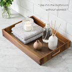 Acacia Serving Trays - 2 Pack, Acacia Wood Serving Platterss, Wood Serving Tray, Decorative Trays for Breakfast, Brunch, Dinner, Coffee Table, Party, Kitchen-M