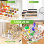4 Tier Adjustable Spice Rack Organizer for Cabinet - White (2 PCS S&L) Expandable Spice Shelf with Protection Railing for Inside Cabinets, Countertop, Pantry Storage & Seasoning Organization