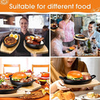 Mifoci 4 Pcs Mini Cast Iron Skillet with Wooden Base Small Cast Iron Fajita Plates Baker's Skillet Matte Black Pan Pot for Kitchen Restaurant Barbecue Dinner (8.5 x 6.1 x 1.7 Inches)